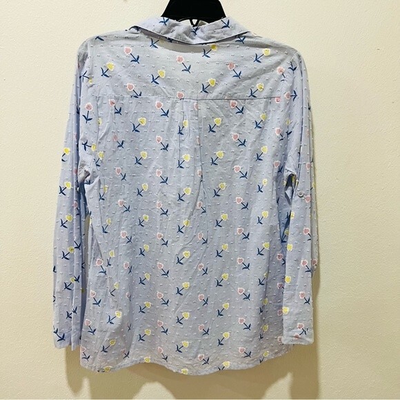 NWT Baby Blue Button Up Blouse with Floral Embroidery and Swiss Dots Sz. Medium - Picture 9 of 10